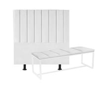 Kit Cabeceira Carla e Calçadeira Industrial 140cm Casal Box Ferro Branco material sintético Branco - Ahz Móveis