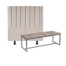 Kit Cabeceira Carla e Calçadeira Industrial 140cm Casal Box Ferro Cinza Sintético Bege - Ahz Móveis