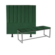 Kit Cabeceira Carla e Calçadeira Industrial 140cm Casal Box Ferro Cinza Suede Verde - Ahz Móveis