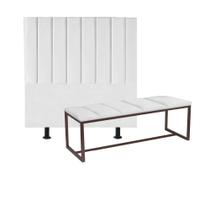 Kit Cabeceira Carla e Calçadeira Industrial 140cm Casal Box Ferro Marrom material sintético Branco - Ahz Móveis