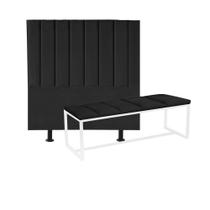 Kit Cabeceira Carla e Calçadeira Industrial 140cm Casal Box Ferro Prata Suede Preto - Ahz Móveis