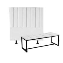 Kit Cabeceira Carla e Calçadeira Industrial 140cm Casal Box Ferro Preto material sintético Branco - Ahz Móveis