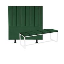 Kit Cabeceira Carla e Calçadeira Industrial 160cm Queen Size Box Ferro Branco Suede Verde - Ahazzo Móveis