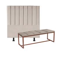 Kit Cabeceira Carla e Calçadeira Industrial 195cm King Size Box Ferro Bronze material sintético Bege - Ahz Móveis