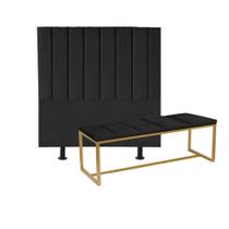 Kit Cabeceira Carla e Calçadeira Industrial 90cm Solteiro Box Ferro Dourado Suede Preto - Ahz Móveis