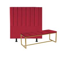 Kit Cabeceira Carla e Recamier Industrial 160cm Queen Size Box Ferro Dourado Suede Vermelho - Ahz Móveis