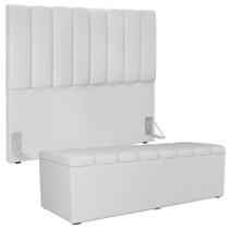 Kit Cabeceira Casal 140cm C/Calçadeira Recamier Baú Branco