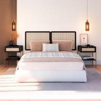 Kit Cabeceira Casal e 2 Mesas de Cabeceira Nero/Dourado