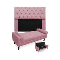 Kit Cabeceira Casal Lady 140 cm Mais Calçadeira Felix 140 cm Suede Rosa Kit Cabeceira Casal Lady 140 cm Mais Calçadeira Felix 140 cm Suede Rosa