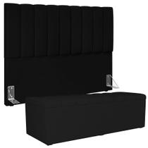 Kit Cabeceira Casal Queen 160cm C/Calçadeira Baú Preto