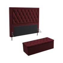 Kit Cabeceira Centaurus 140 Casal e Calçadeira Sagitarius N-034 Veludo Bordô Aradecor