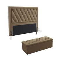 Kit Cabeceira Centaurus 140 Para Cama de Casal e Calçadeira Sagitarius Sued Capuccino Aradecor