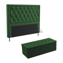 Kit Cabeceira Centaurus 140 Para Cama de Casal e Calçadeira Sagitarius Sued Verde Aradecor