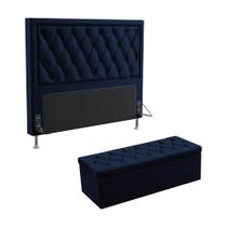 Kit Cabeceira Centaurus 160 e Calçadeira Sagitarius N-025 Veludo Azul Marinho Aradecor Kit Cabeceira Centaurus 160 e Calçadeira Sagitarius N-025 Veludo Azul Marinho Aradecor
