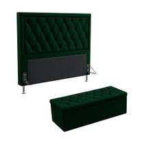 Kit Cabeceira Centaurus 160 Modulada Estofada e Calçadeira Sagitarius N-026 Veludo Verde Aradecor