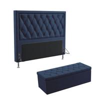 Kit Cabeceira Centaurus 160 Para Cama Queen e Calçadeira Sagitarius Sued Azul Marinho Aradecor