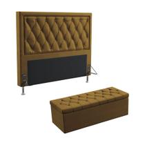 Kit Cabeceira Centaurus 160 Queen Decorativa e Calçadeira Sagitarius N-028 Veludo Marrom Claro Aradecor