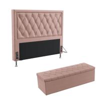 Kit Cabeceira Centaurus 195 e Calçadeira Sagitarius N-031 Veludo Rosê Claro Aradecor