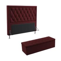 Kit Cabeceira Centaurus 195 e Calçadeira Sagitarius N-034 Veludo Bordô Aradecor