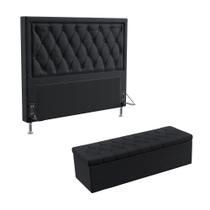 Kit Cabeceira Centaurus 195 King Decorativa e Calçadeira Sagitarius N-022 Veludo Chumbo Aradecor