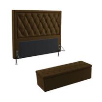 Kit Cabeceira Centaurus 195 King e Calçadeira Sagitarius N-027 Veludo Marrom Chocolate Aradecor