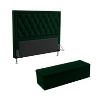 Kit Cabeceira Centaurus 195 Modulada Estofada e Calçadeira Sagitarius N-026 Veludo Verde Aradecor