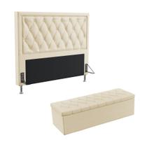 Kit Cabeceira Centaurus 195 Modulada Estofada e Calçadeira Sagitarius N-030 Veludo Bege Aradecor