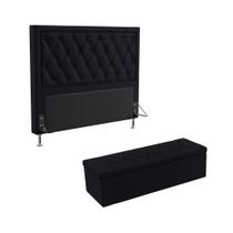Kit Cabeceira Centaurus 195 Para Cama Box King e Calçadeira Sagitarius N-024 Veludo Preto Aradecor