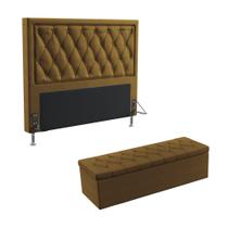 Kit Cabeceira Centaurus 195 Para Cama Box King e Calçadeira Sagitarius N-028 Veludo Marrom Claro Aradecor