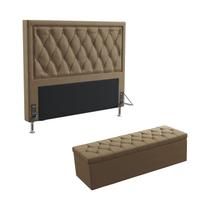 Kit Cabeceira Centaurus 195 Para Cama King e Calçadeira Sagitarius Sued Capuccino Aradecor