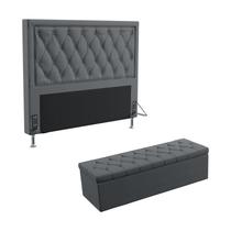 Kit Cabeceira Centaurus 195 Para Cama King e Calçadeira Sagitarius Sued Cinza Aradecor