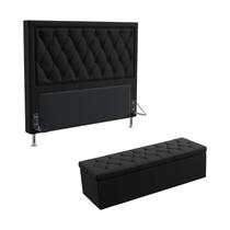 Kit Cabeceira Centaurus 195 Para Cama King e Calçadeira Sagitarius Sued Preto Aradecor