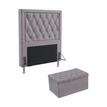 Kit Cabeceira Centaurus 90 Modulada Estofada e Calçadeira Sagitarius N-023 Veludo Cinza Claro Aradecor