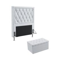 Kit Cabeceira Centaurus 90 Para Cama de Solteiro e Calçadeira Sagitarius Couro Artificial Branco Aradecor