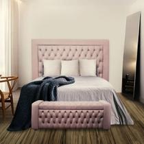 KIT Cabeceira COM Calçadeira Com baú elegance Casal 140 cm Para Cama Suede rose Biselos-Decor