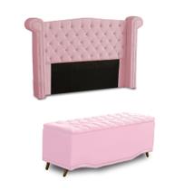 KIT + Cabeceira Com Recamier Baú Dunas Princesa em captonê 1,40 Casal Cama Box Rosa Bebê material sintético Dalaqua-Decor