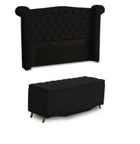 KIT + Cabeceira Com Recamier Baú Dunas Princesa em captonê 1,95 Casal Cama Box Preto Veludo Dalaqua-Decor