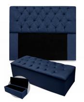 Kit cabeceira cristal king mais calçadeira 195cm suede azul marinho