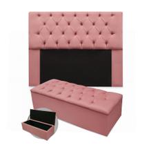 Kit cabeceira cristal solteiro mais calçadeira 100cm suede rosa