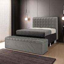 Kit Cabeceira Dama 140 para Cama Box de Casal e Calçadeira Alpha N-023 Veludo Cinza Claro Aradecor Kit Cabeceira Dama 140 para Cama Box de Casal e Calçadeira Alpha N-023 Veludo Cinza Claro Aradecor