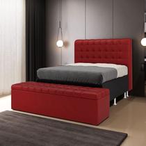 Kit Cabeceira Dama 140 para Cama Box de Casal e Calçadeira Alpha N-033 Veludo Vermelho Aradecor