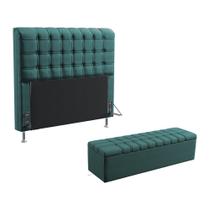 Kit Cabeceira Dama 160 Queen e Calçadeira Alpha N-032 Veludo Verde Petróleo Aradecor Kit Cabeceira Dama 160 Queen e Calçadeira Alpha N-032 Veludo Verde Petróleo Aradecor