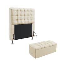 Kit Cabeceira Dama 90 e Calçadeira Alpha N-030 Veludo Bege Aradecor Kit Cabeceira Dama 90 e Calçadeira Alpha N-030 Veludo Bege Aradecor