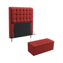 Kit Cabeceira Dama 90 Modulada Estofada e Calçadeira Alpha A-020 Couro Artificial Vermelho Aradecor Kit Cabeceira Dama 90 Modulada Estofada e Calçadeira Alpha A-020 Couro Artificial Vermelho Aradecor