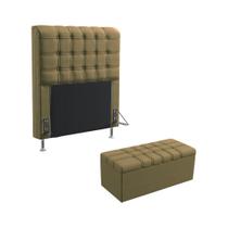 Kit Cabeceira Dama 90 Modulada Estofada e Calçadeira Alpha N-029 Veludo Capuccino Aradecor