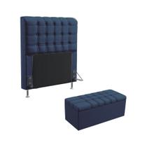 Kit Cabeceira Dama 90 Para Cama Box de Solteiro e Calçadeira Alpha Z-007 Sued Azul Marinho Aradecor Kit Cabeceira Dama 90 Para Cama Box de Solteiro e Calçadeira Alpha Z-007 Sued Azul Marinho Aradecor