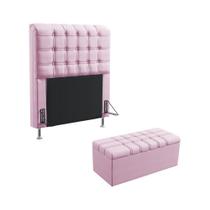 Kit Cabeceira Dama 90 Para Cama Box de Solteiro e Calçadeira Alpha Z-021 Sued Rosa Bebê Aradecor