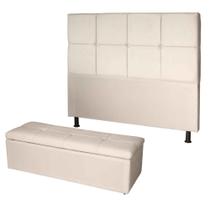 Kit Cabeceira de Cama Box Casal com Recamier Carol 140 cm material sintético Bege - Móveis Mafer