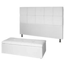 Kit Cabeceira de Cama Box Casal com Recamier Carol 140 cm material sintético Branco - Móveis Mafer