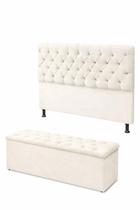 Kit Cabeceira De Cama Box com Calçadeira Baú Mirage Capitonê Casal 140 cm Suede Porcelana Eli Móveis e Decoração